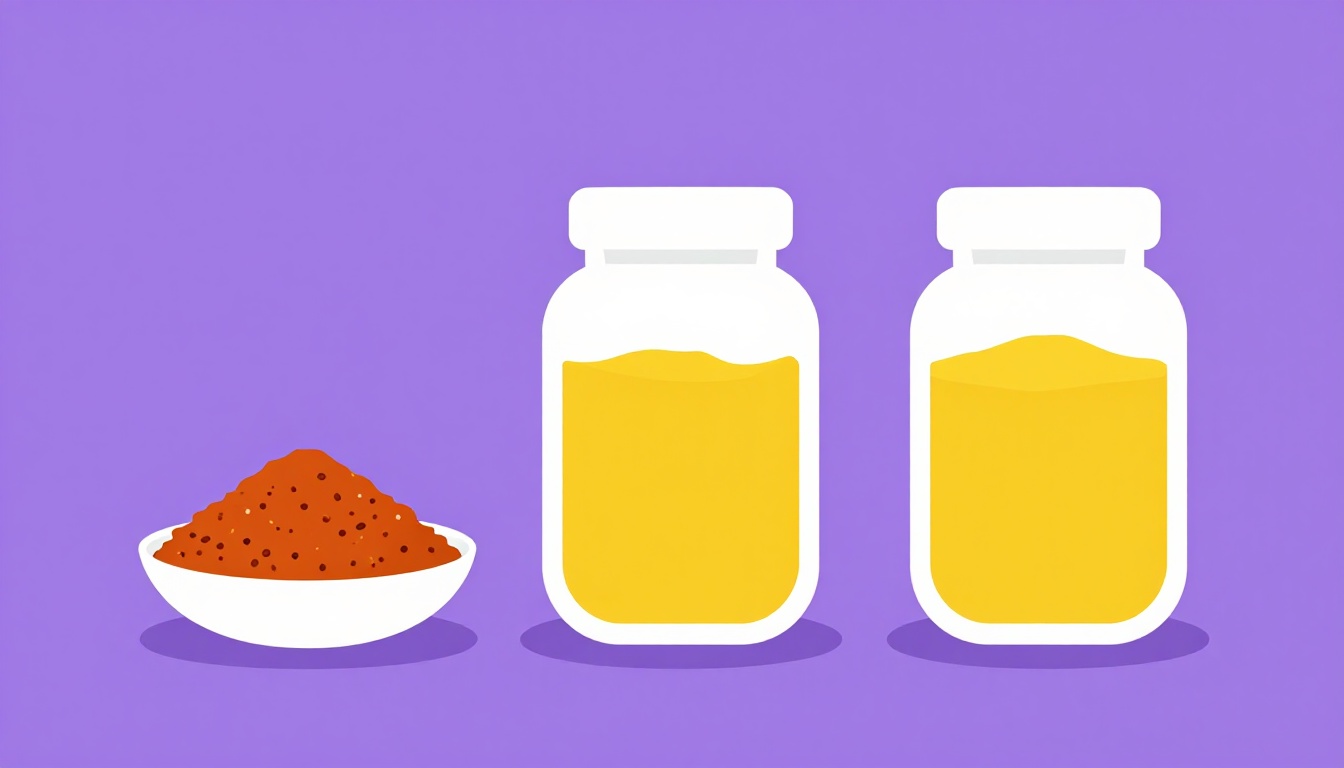 Annatto powder next to jars of curry and turmeric, showing colorau versus cúrcuma