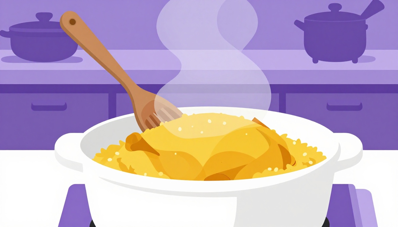 Pot of golden turmeric rice with chicken on the stove, a classic dish made with açafrão-da-terra