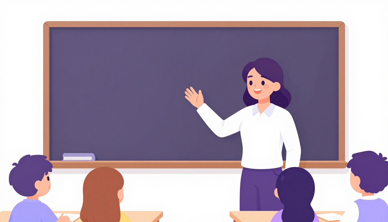 A smiling teacher waving at young students in a classroom, showing why Brazilian kids call teachers tia
