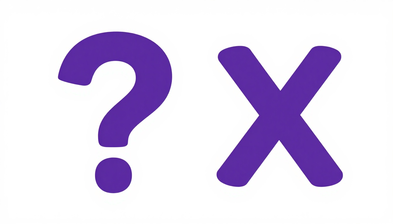 Un signo de interrogación y una cruz sostenidos por pequeñas manos de ayuda, imagen de do, does y did para preguntas y negaciones en inglés