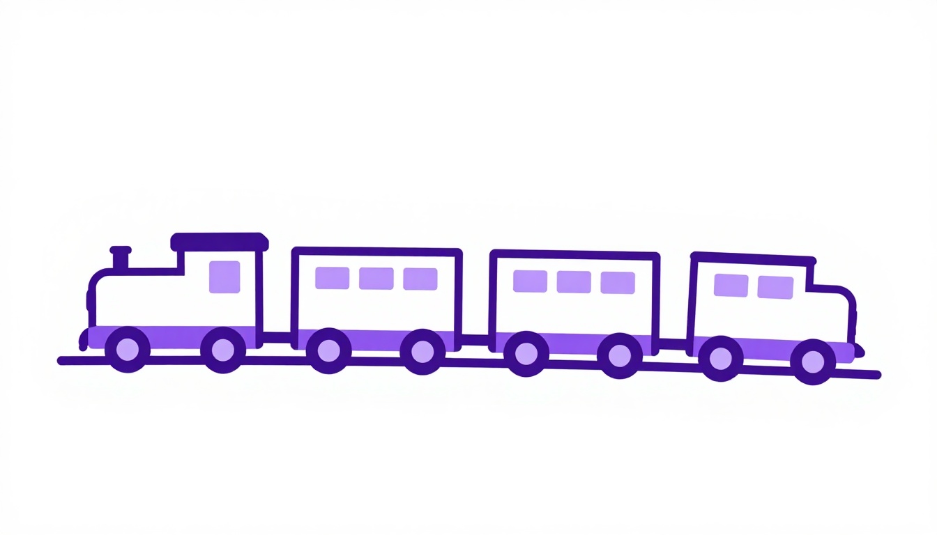 Un tren de juguete con cuatro vagones enlazados, imagen de varios verbos auxiliares encadenados en una misma frase en inglés