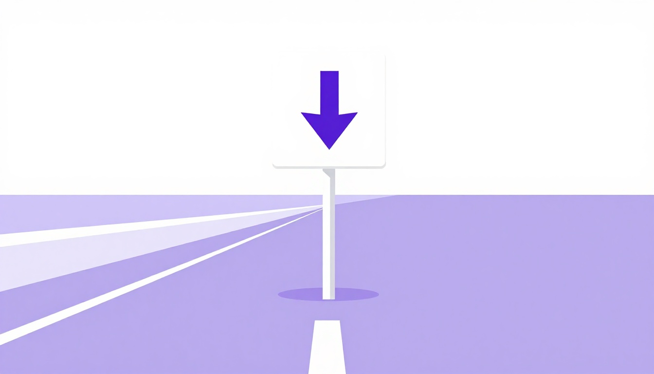 Uma placa de sinalização com uma seta indicando o caminho sobre uma estrada, representando o infinitivo de propósito equivalente ao para do português