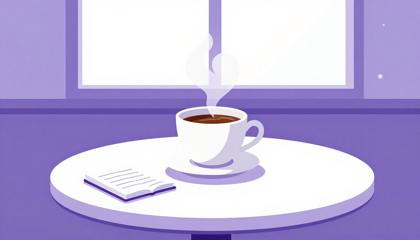 Una taza de café humeante con el vapor en forma de corazón en una cafetería acogedora, imagen de la excepción I'm loving it
