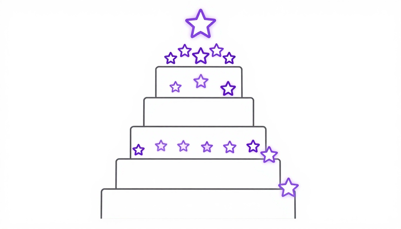 A staircase of stars climbing upward, a picture of Portuguese words for good getting stronger from bom up to perfeito