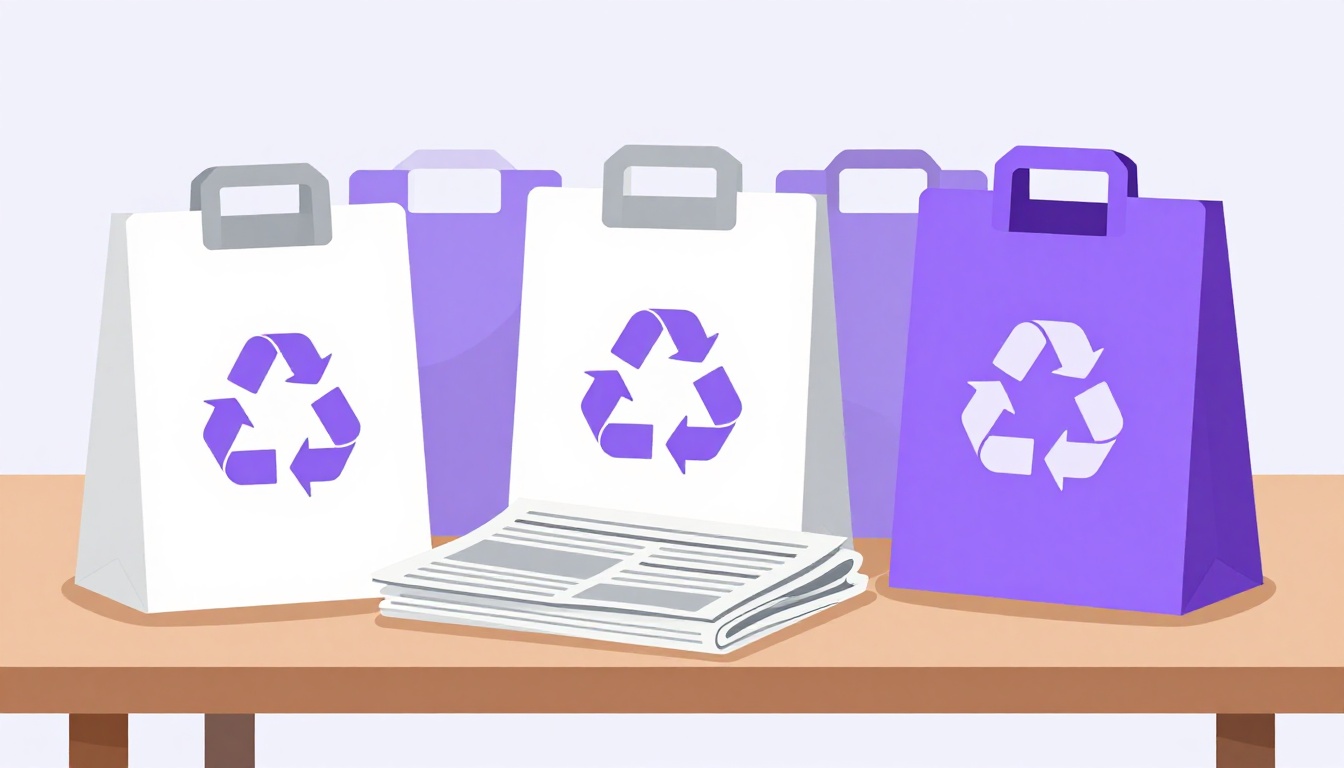 Bolsas de reciclaje separadas por colores junto a un periódico doblado