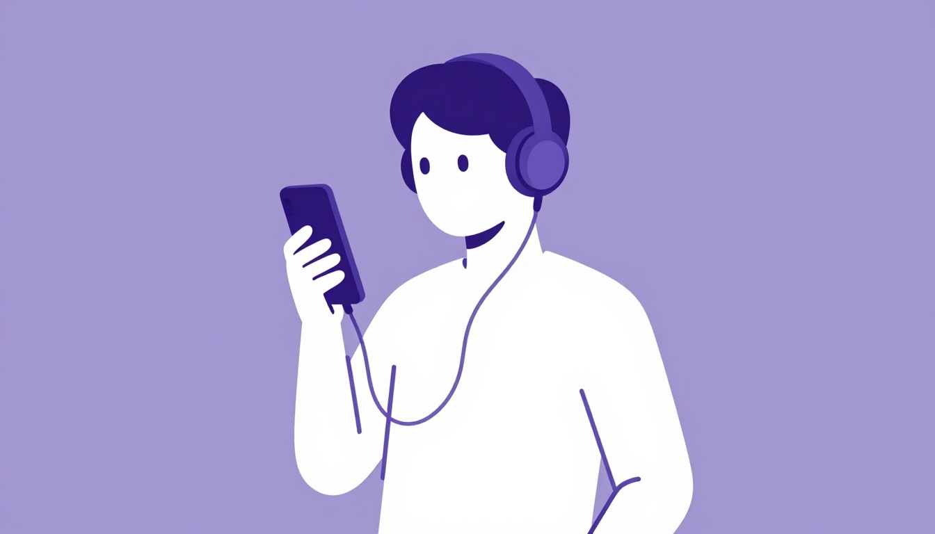 Persona hablando por el móvil con auriculares mientras camina por la calle