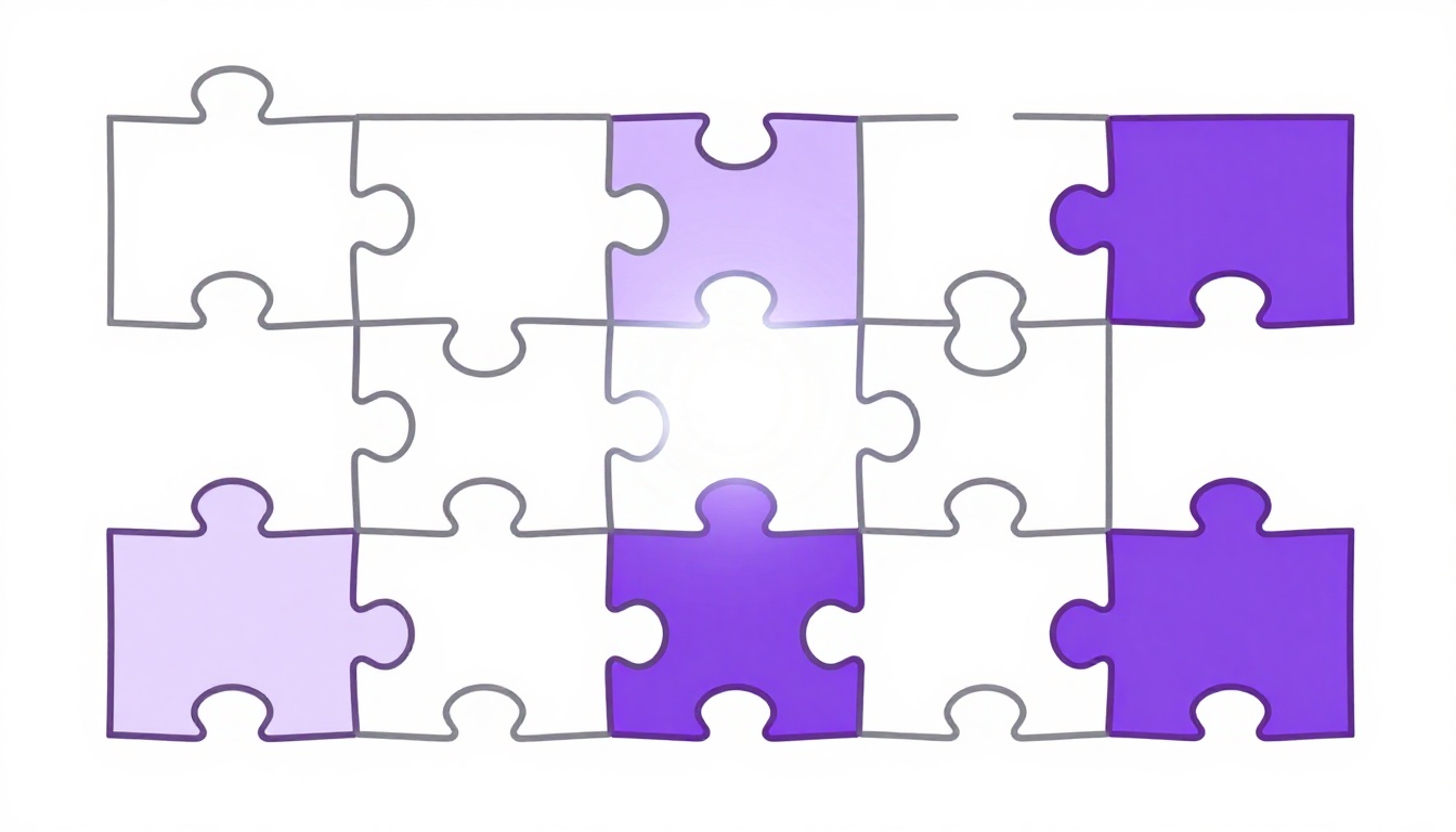 Blocos geométricos empilhados formando o esqueleto de uma frase, com um bloco brilhante representando o verbo auxiliar to be