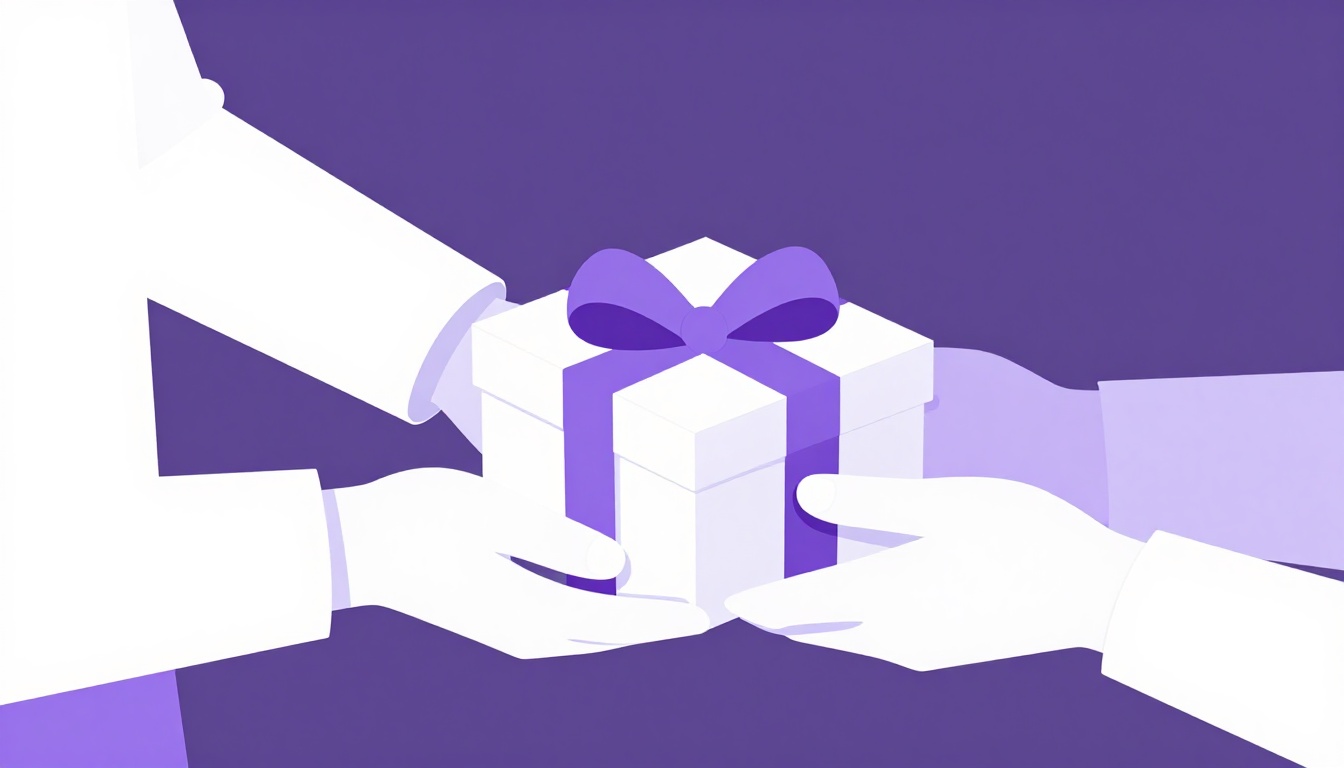 a small gift box being handed from one pair of hands to another