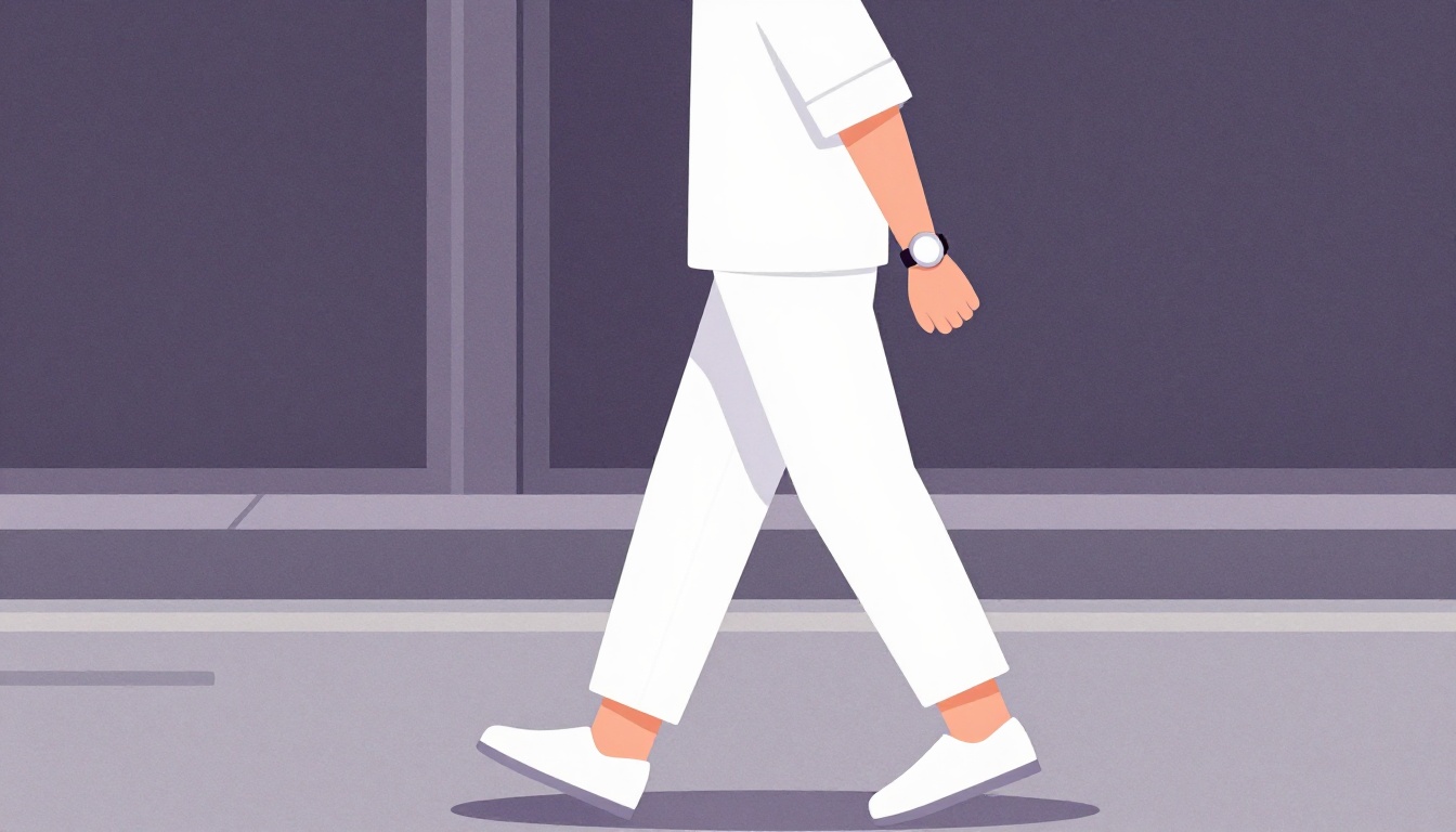 person checking the time on a wristwatch while walking outdoors